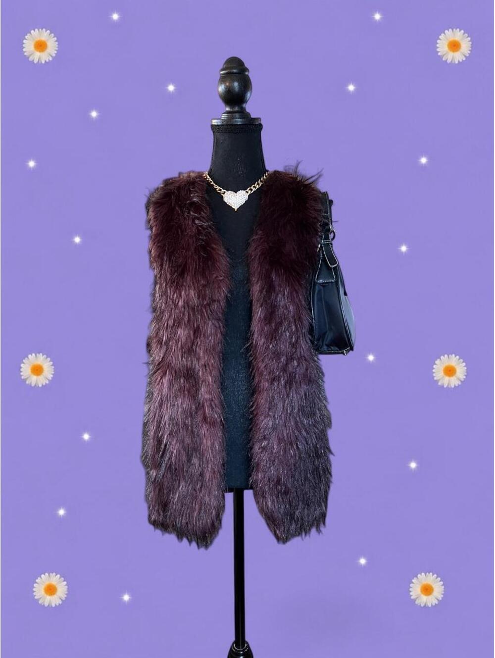 Vintage Y2K McBling Indie Sleaze Faux Fur Seby Collection Vest size medium